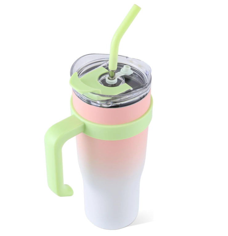 Tumbler in car cup holder with iced coffee