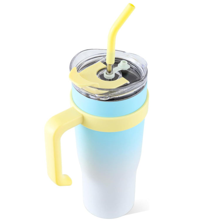 Tumbler in car cup holder with iced coffee